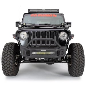 Jeep Wrangler Bumper - Front - Go Rhino - Rockline Front Stubby with Overrider - Textured Black - `07-`20